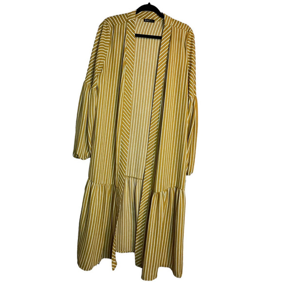 V ery j Striped Woven Duster Long Puff Sleeve,Ruffled Hem Line for - Picture 2 of 14